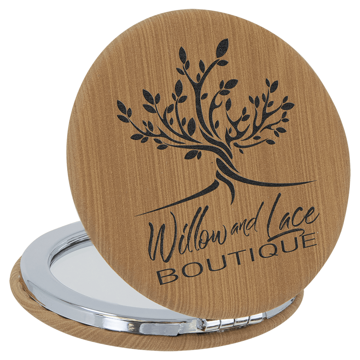 Personalized Compact Mirror With Magnifier in Leatherette Colors - Bamboo