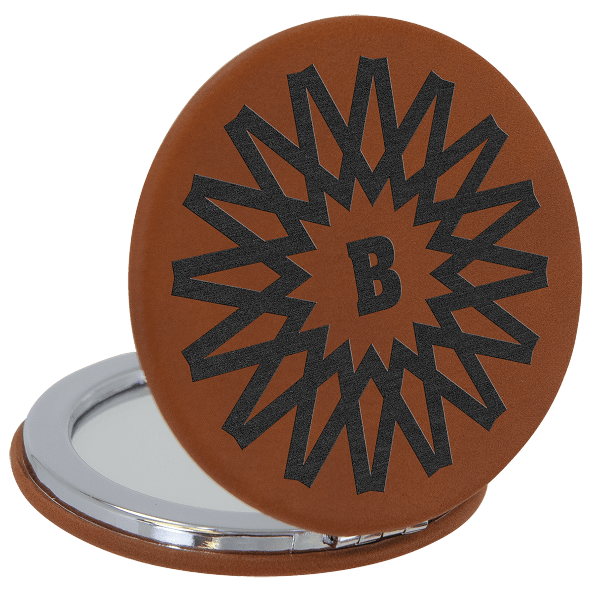 Personalized Compact Mirror With Magnifier in Leatherette Colors - Rawhide