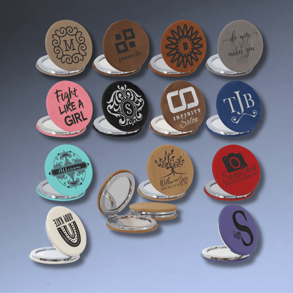 Personalized Compact Mirror With Magnifier in Leatherette Colors - Teal