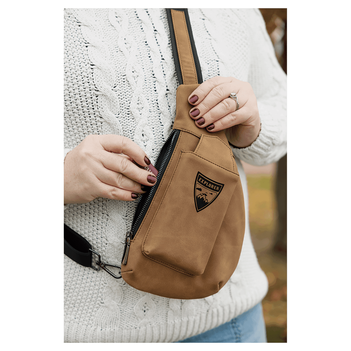 Custom Cross Body Sling Crescent Bag - Creekside Collection - Light Brown
