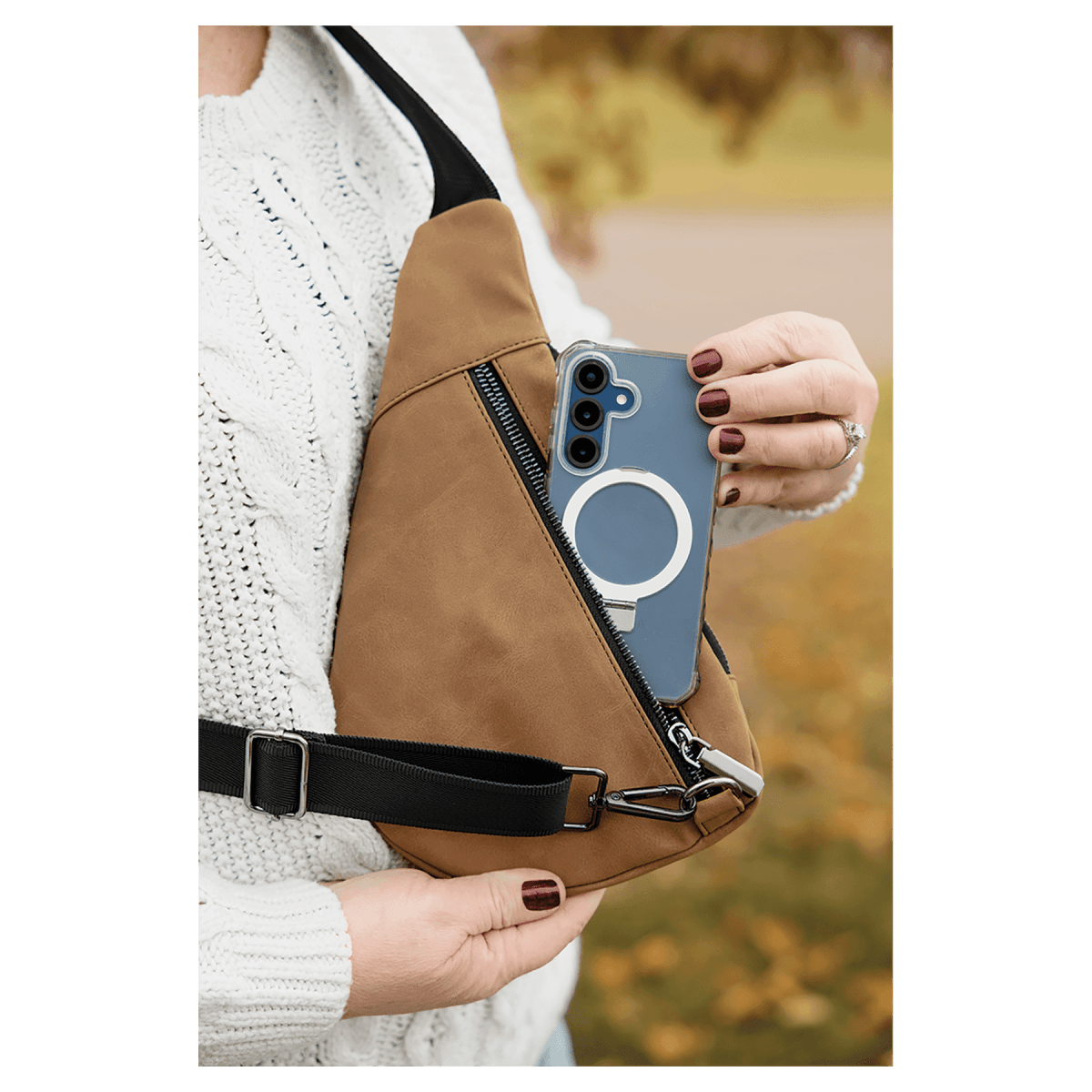 Custom Cross Body Sling Crescent Bag - Creekside Collection - Light Brown