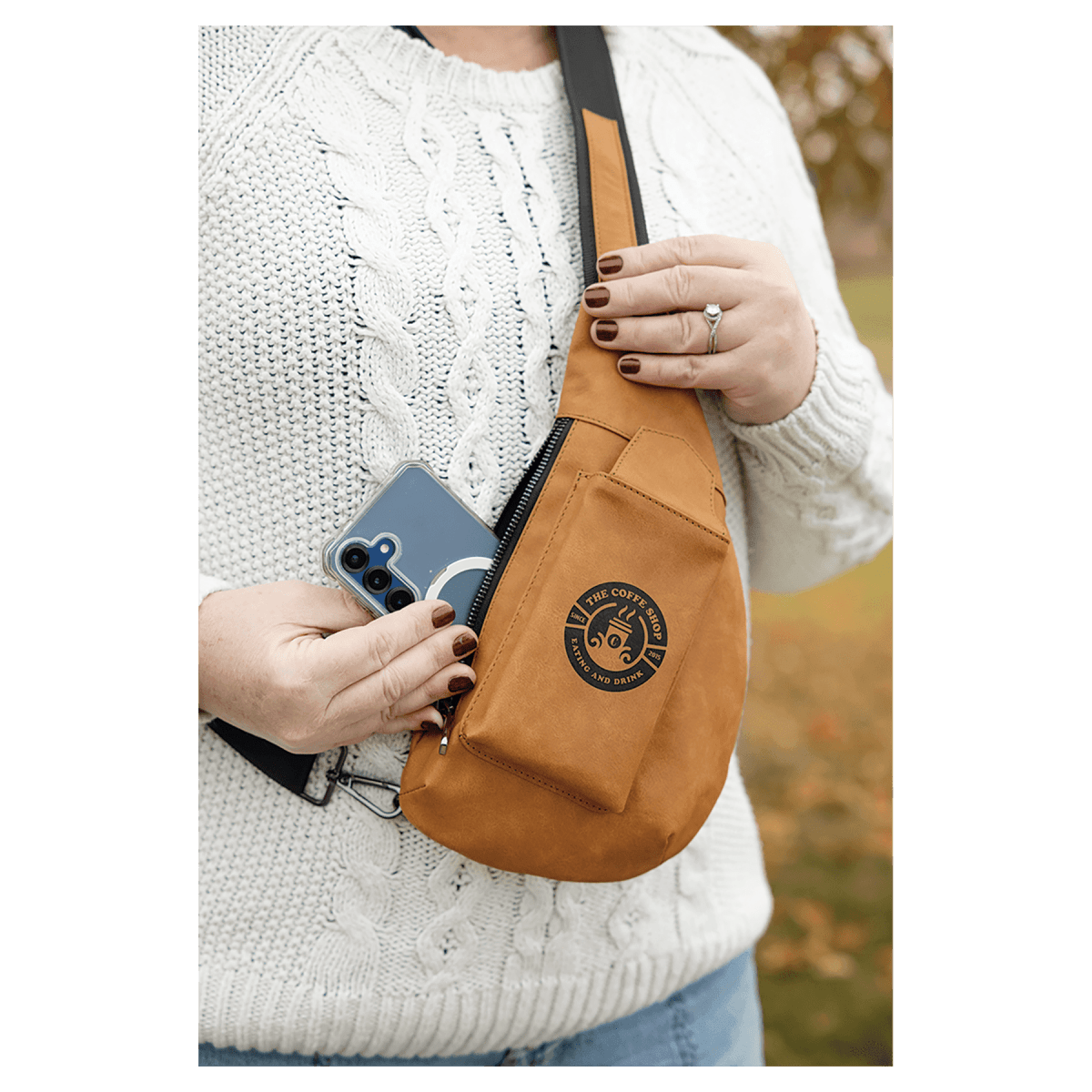 Custom Cross Body Sling Crescent Bag - Creekside Collection - Light Brown
