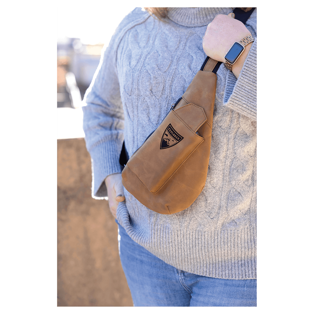 Custom Cross Body Sling Crescent Bag - Creekside Collection - Light Brown