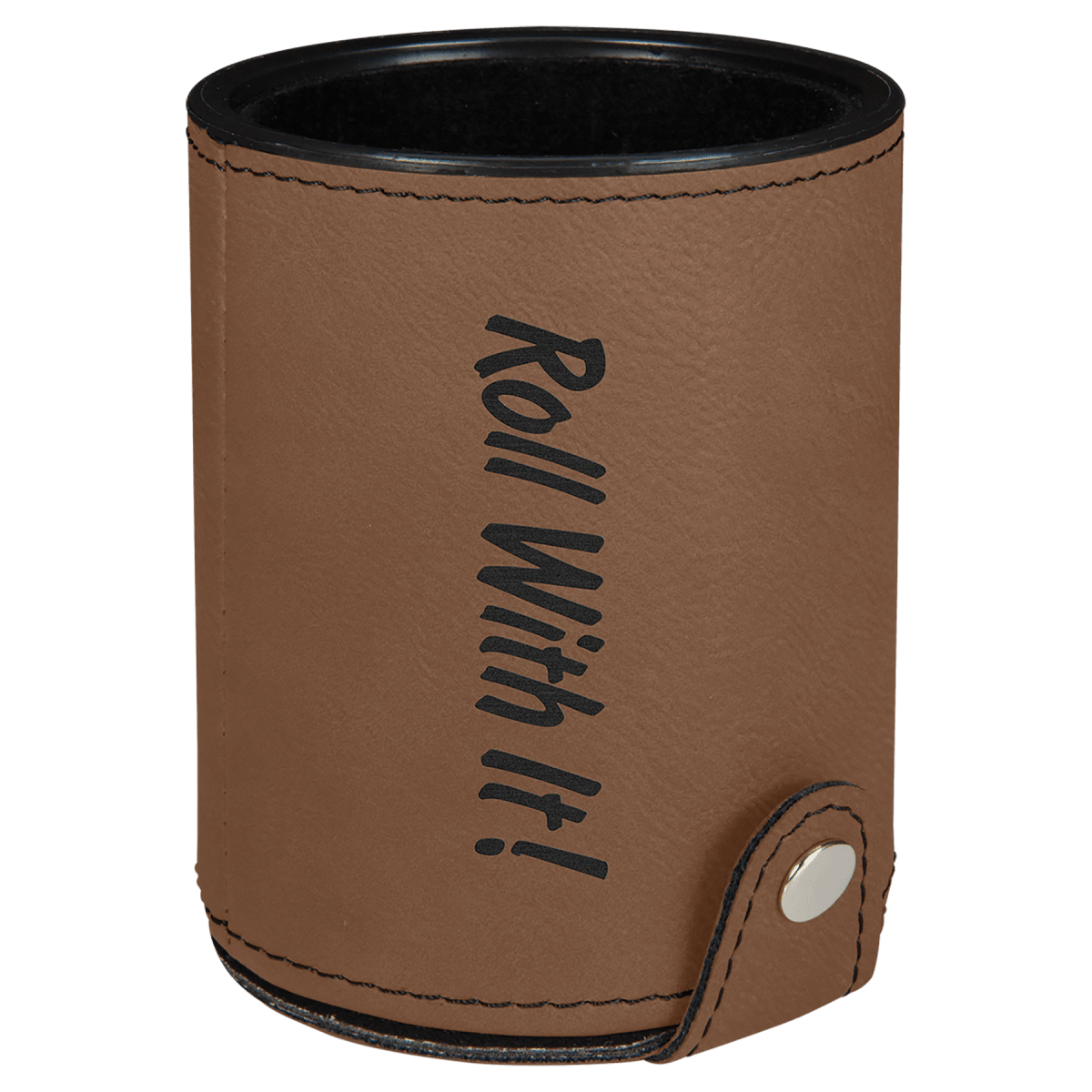 Personalized Dice Cup Set for Games with Leatherette Storage Cup - Dark Brown