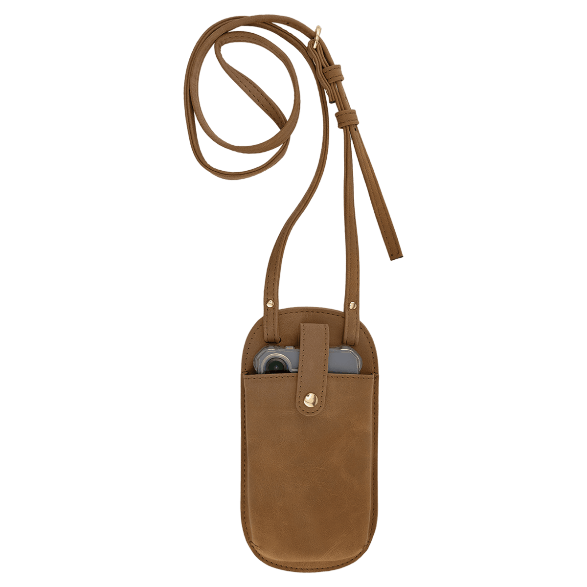 Personalized Faux Leather Cross Body Phone Bag – Creekside Collection - Medium Brown