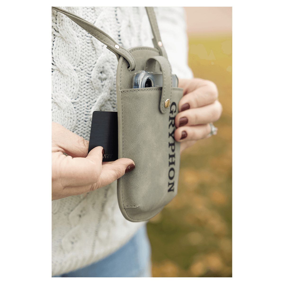 Personalized Faux Leather Cross Body Phone Bag – Creekside Collection - Light Green