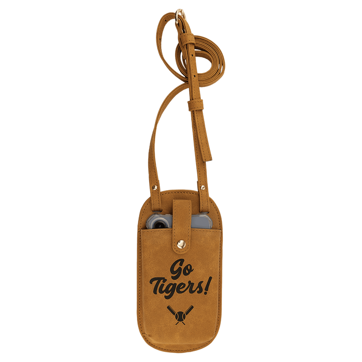 Personalized Faux Leather Cross Body Phone Bag – Creekside Collection - Light Brown
