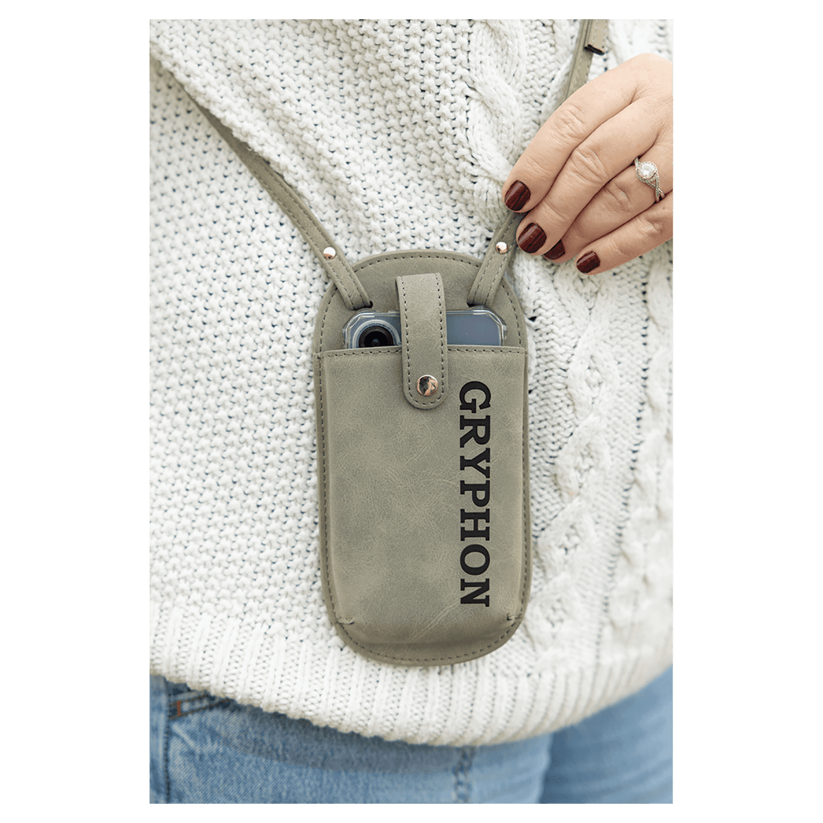 Personalized Faux Leather Cross Body Phone Bag – Creekside Collection - Light Green