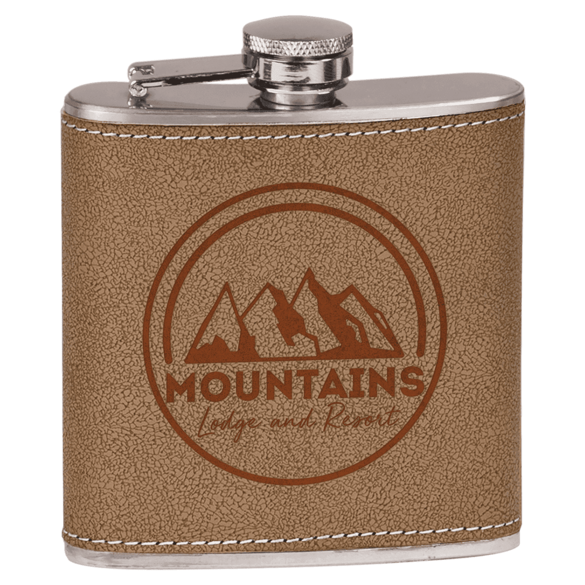 Personalized Flasks – 6 oz. Stainless with Leatherette & Cork Wraps - Leatherette