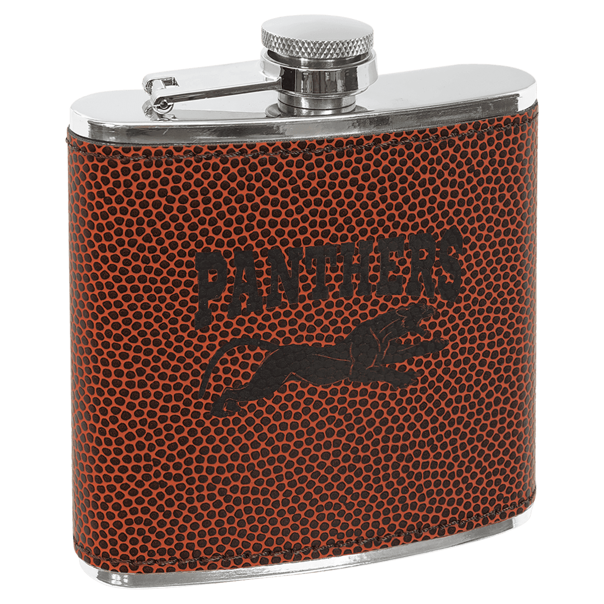 Personalized Flasks – 6 oz. Stainless with Leatherette & Cork Wraps - Football Leatherette