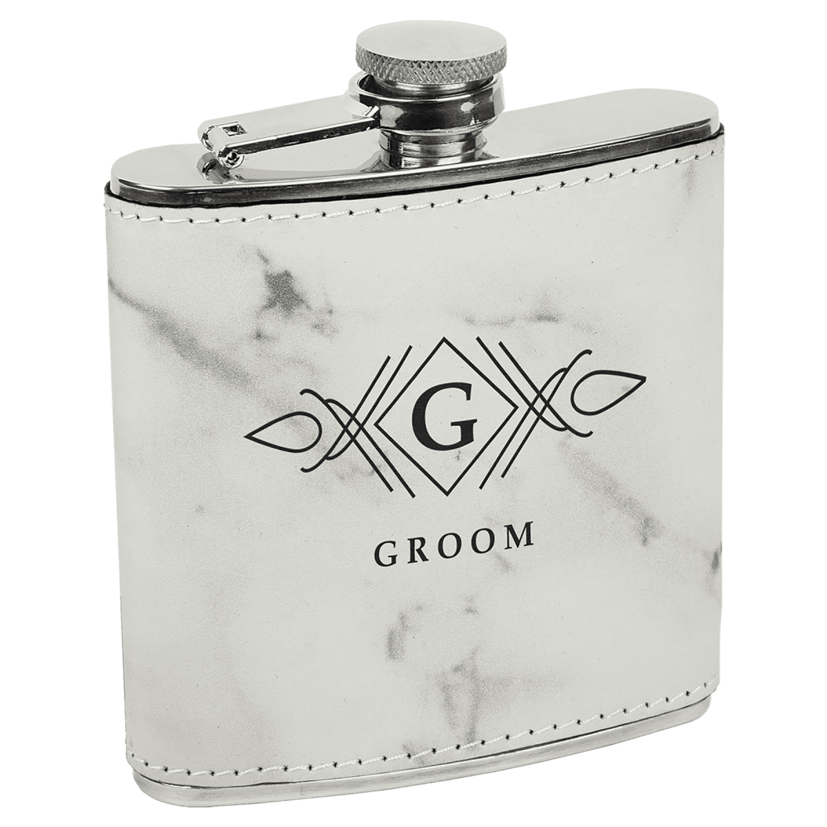 Personalized Flasks – 6 oz. Stainless with Leatherette & Cork Wraps - Leatherette