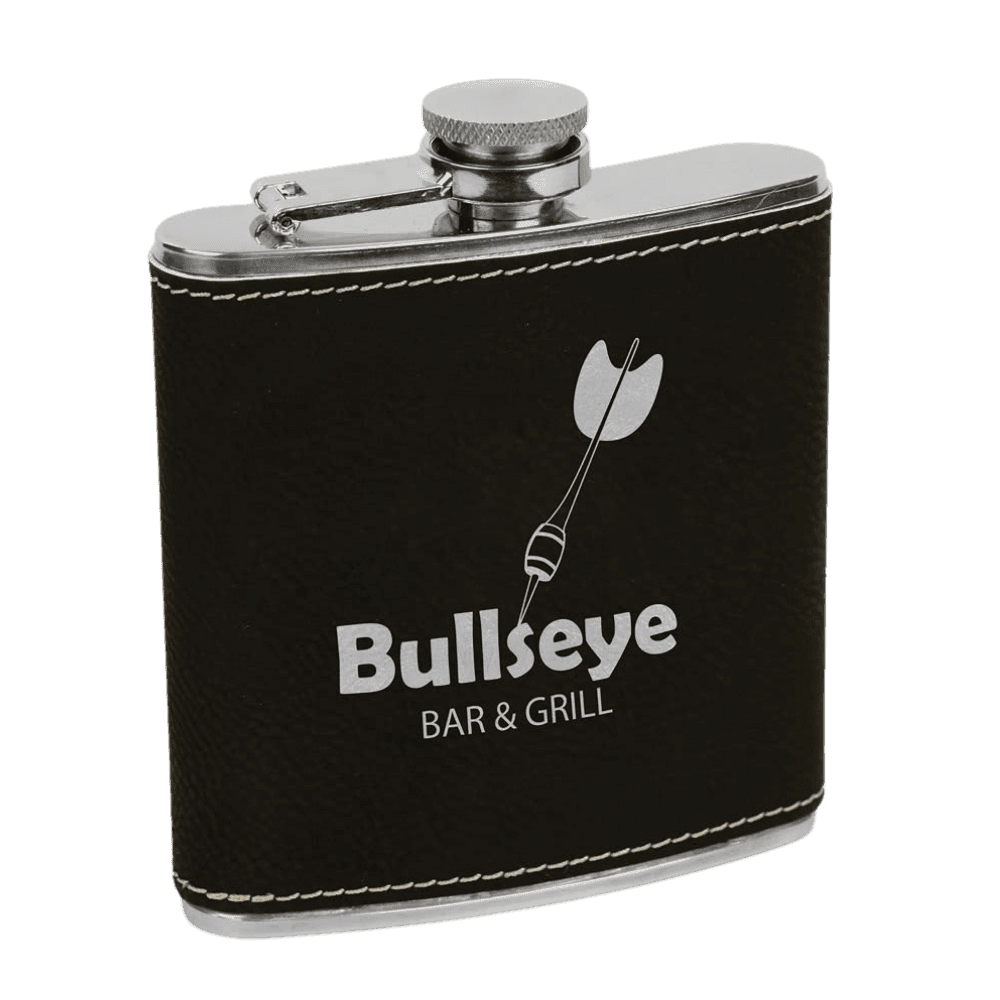 Personalized Flasks – 6 oz. Stainless with Leatherette & Cork Wraps - Leatherette