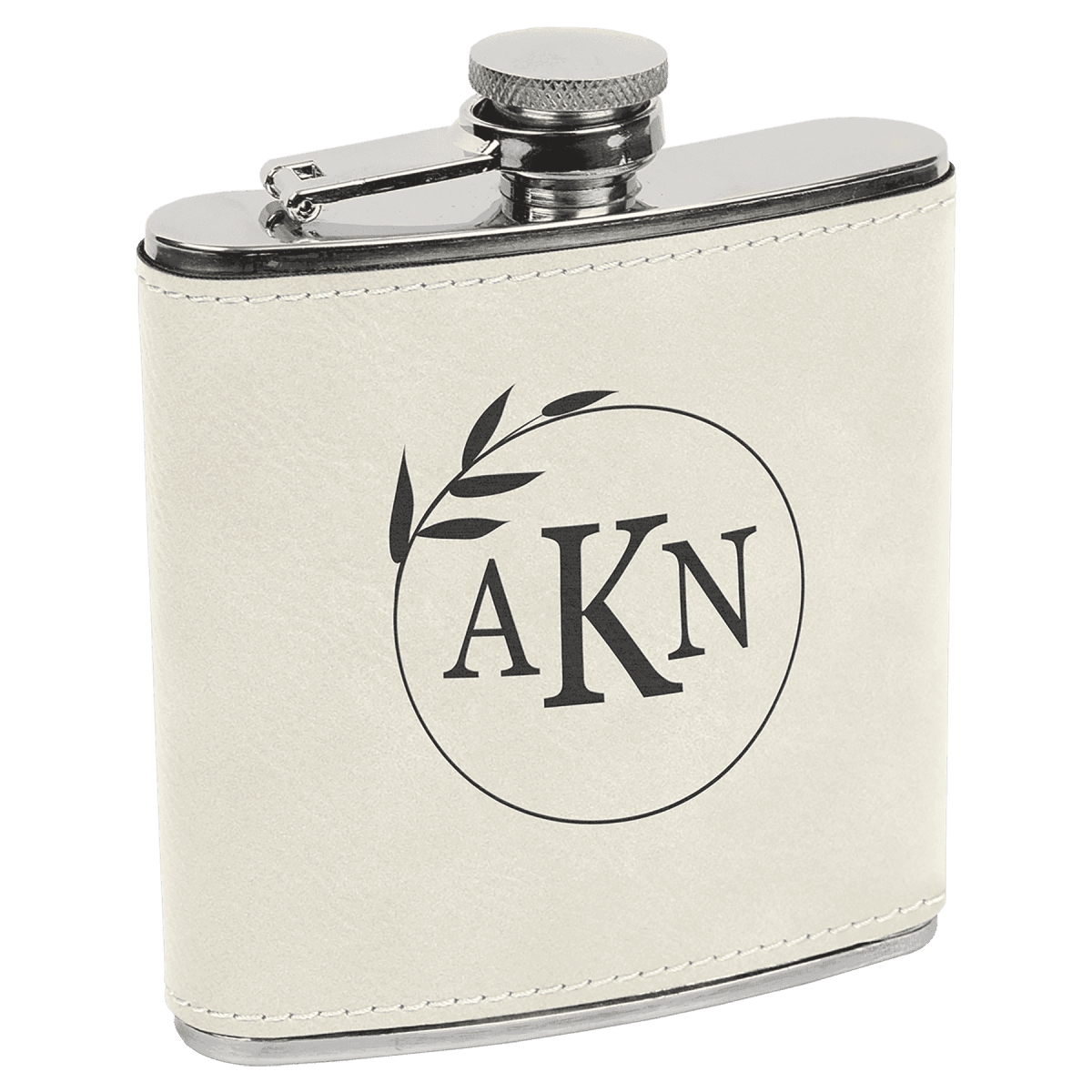 Personalized Flasks – 6 oz. Stainless with Leatherette & Cork Wraps - Leatherette