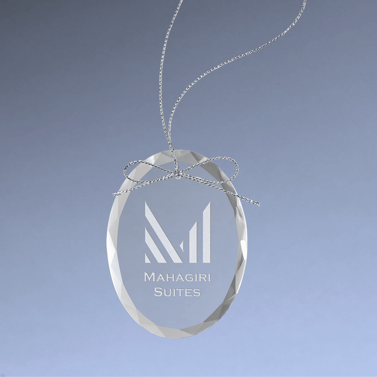Personalized Glass Ornaments with Silver String - Laser Etched Glass - Oval