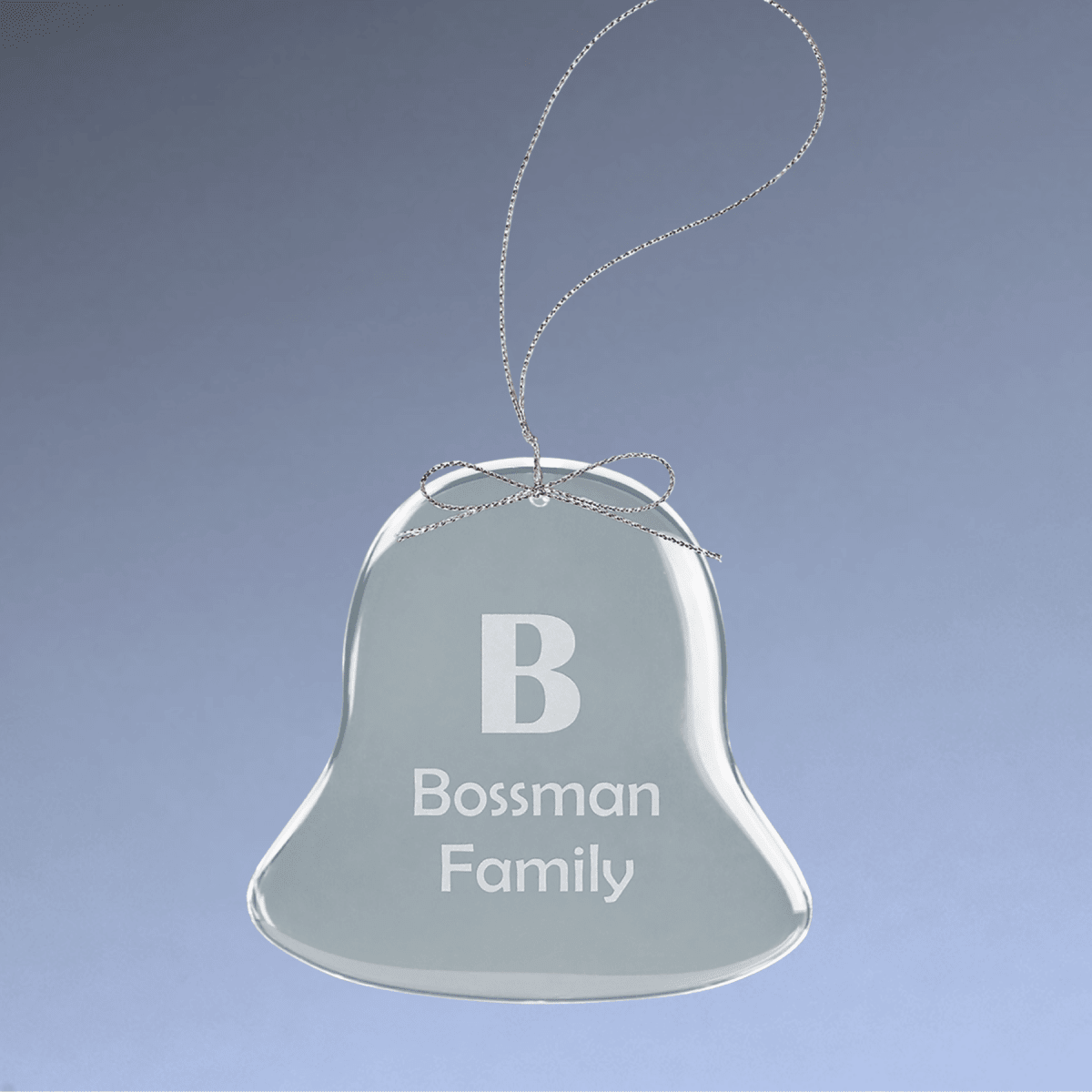 Personalized Glass Ornaments with Silver String - Laser Etched Glass - Bell