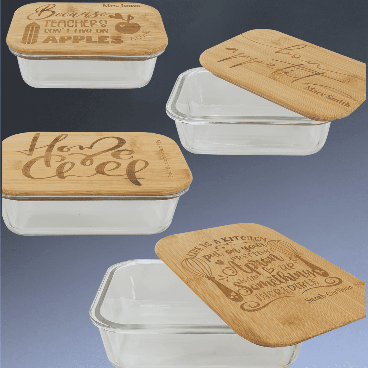 Personalized Glass Storage Containers with Bamboo Lids - 12 oz. (5 3/4" (L) x 4" (W) x 2" (H))