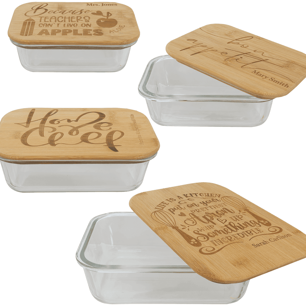 Personalized Glass Storage Containers with Bamboo Lids 12 oz. (5 3/4" (L) x 4" (W) x 2" (H))