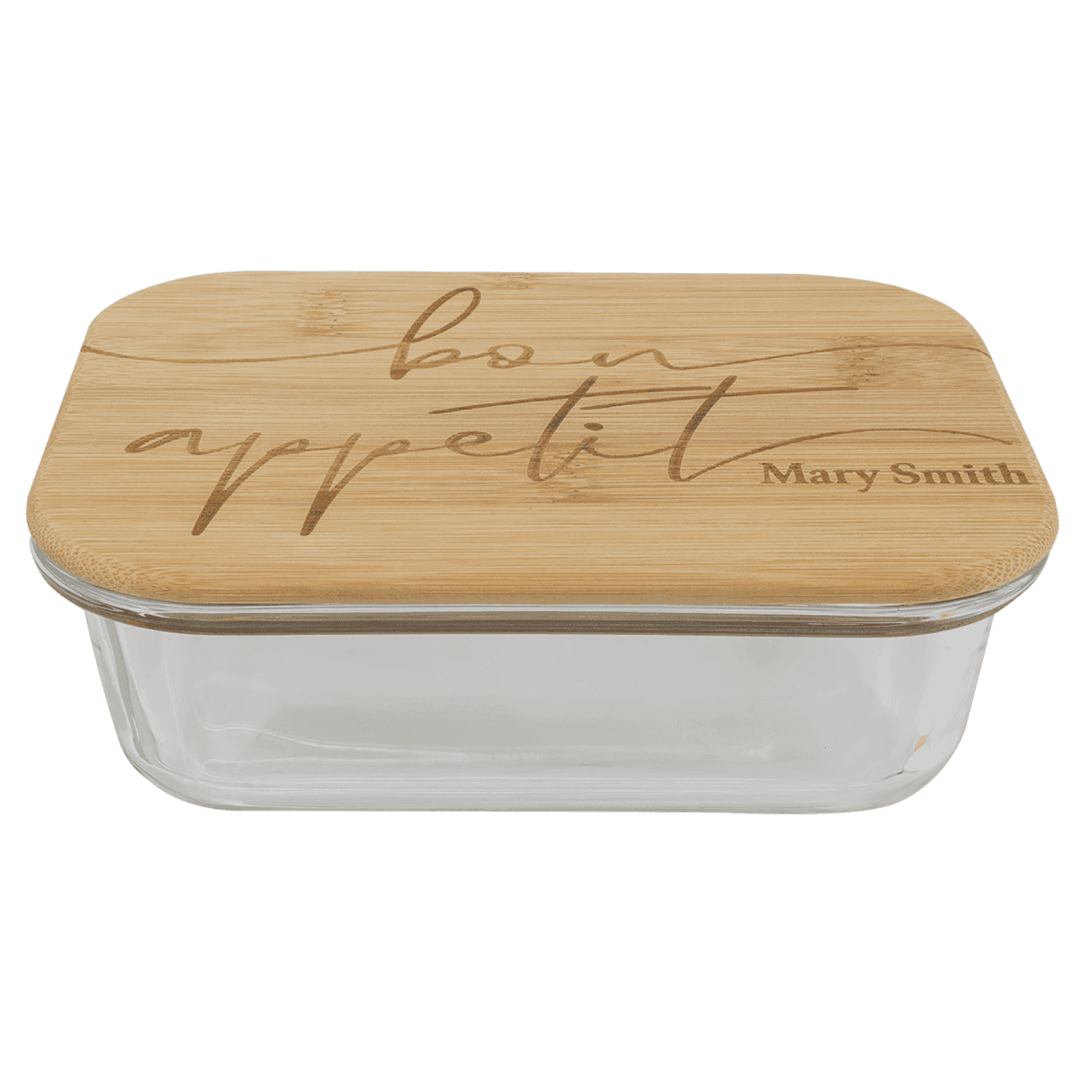 Personalized Glass Storage Containers with Bamboo Lids 21 oz. (6 3/4" (L) x 5" (W) x 2 1/4" (H))