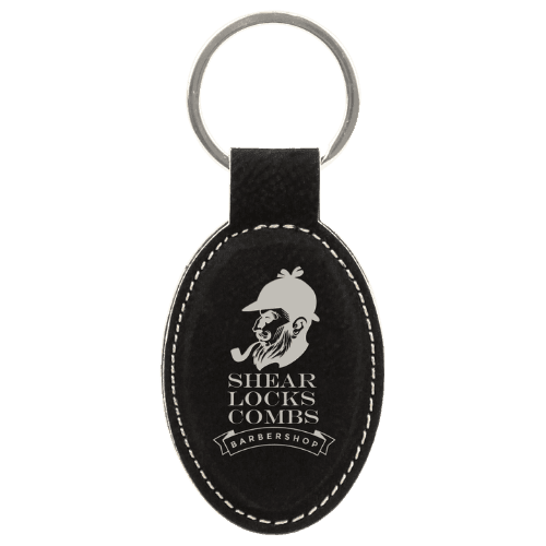 Personalized Leatherette Keychains - With Football & Basketball Styles - Black/Silver
