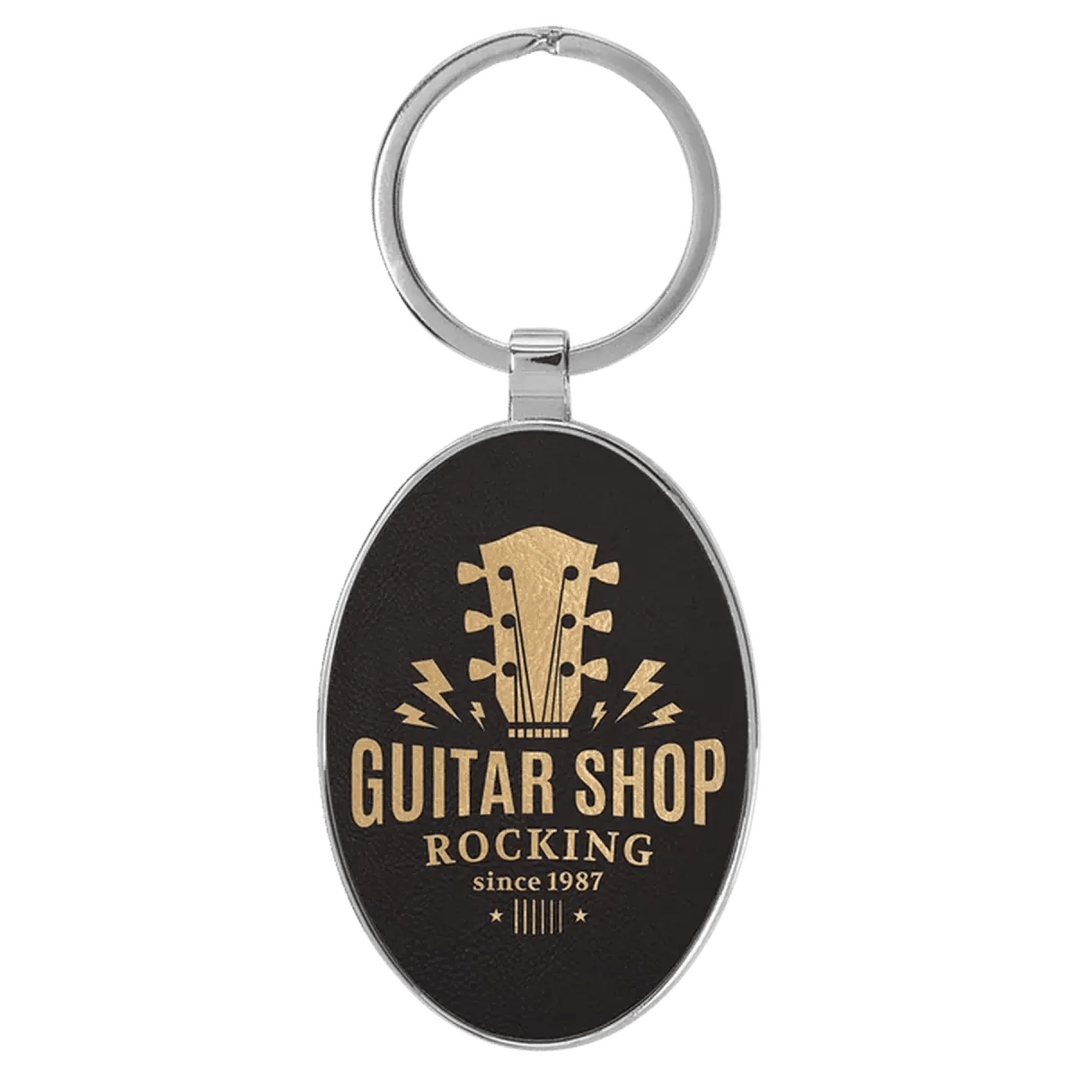 Personalized Leatherette Keychains - With Football & Basketball Styles - Black/Gold
