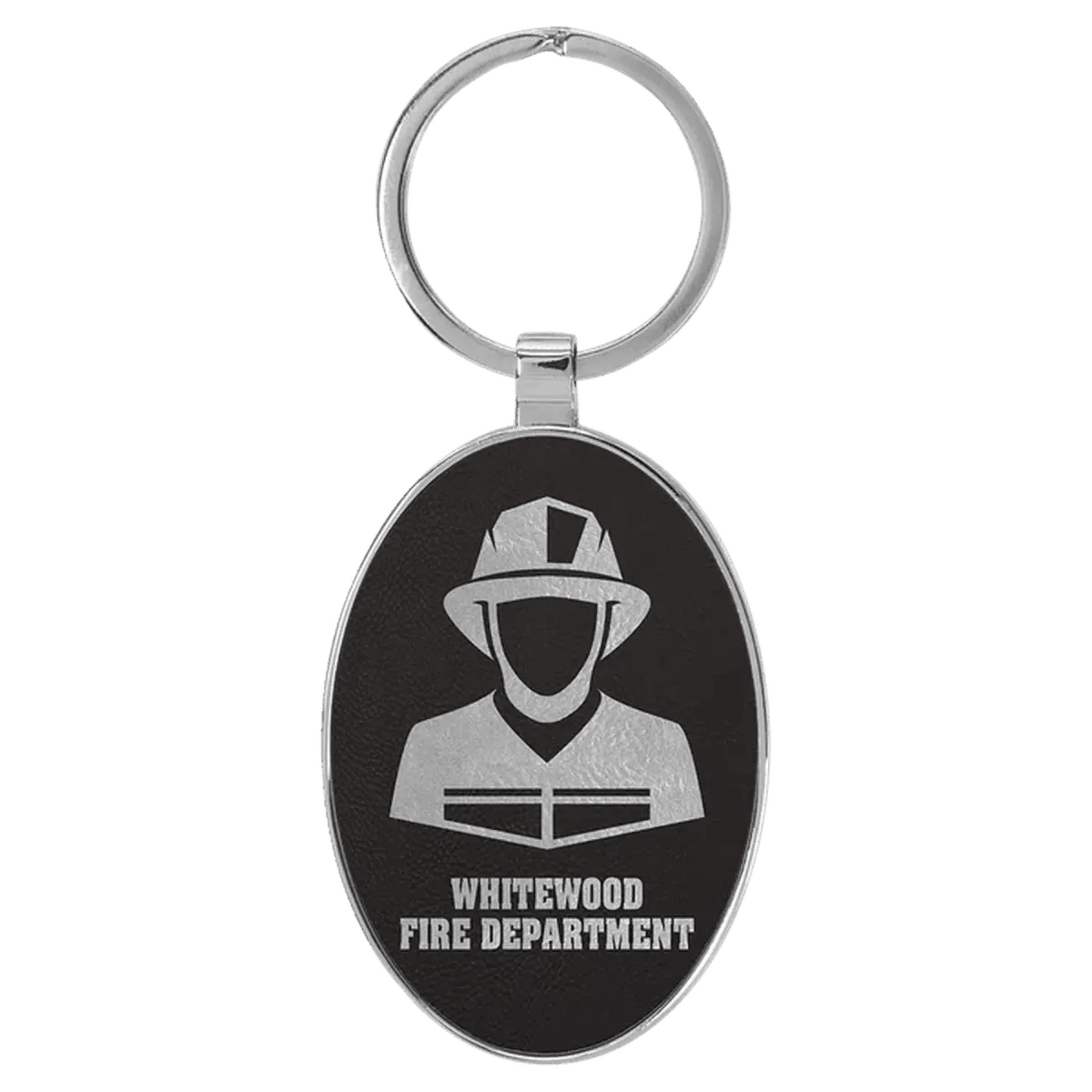 Personalized Leatherette Keychains - With Football & Basketball Styles - Black/Silver