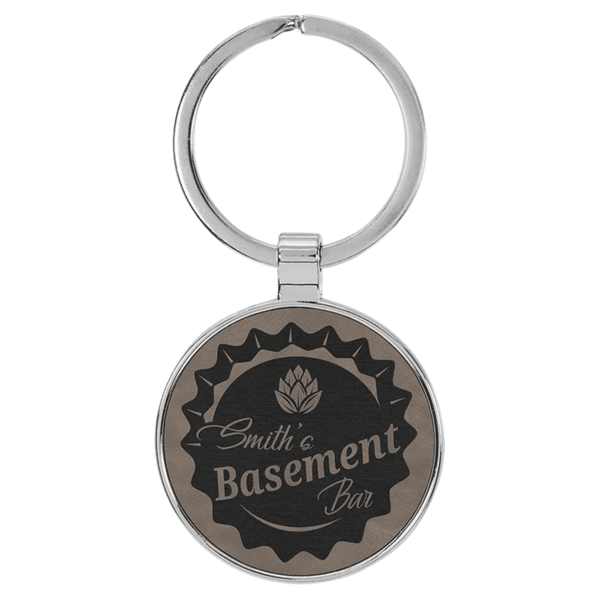 Personalized Leatherette Keychains - With Football & Basketball Styles - Gray
