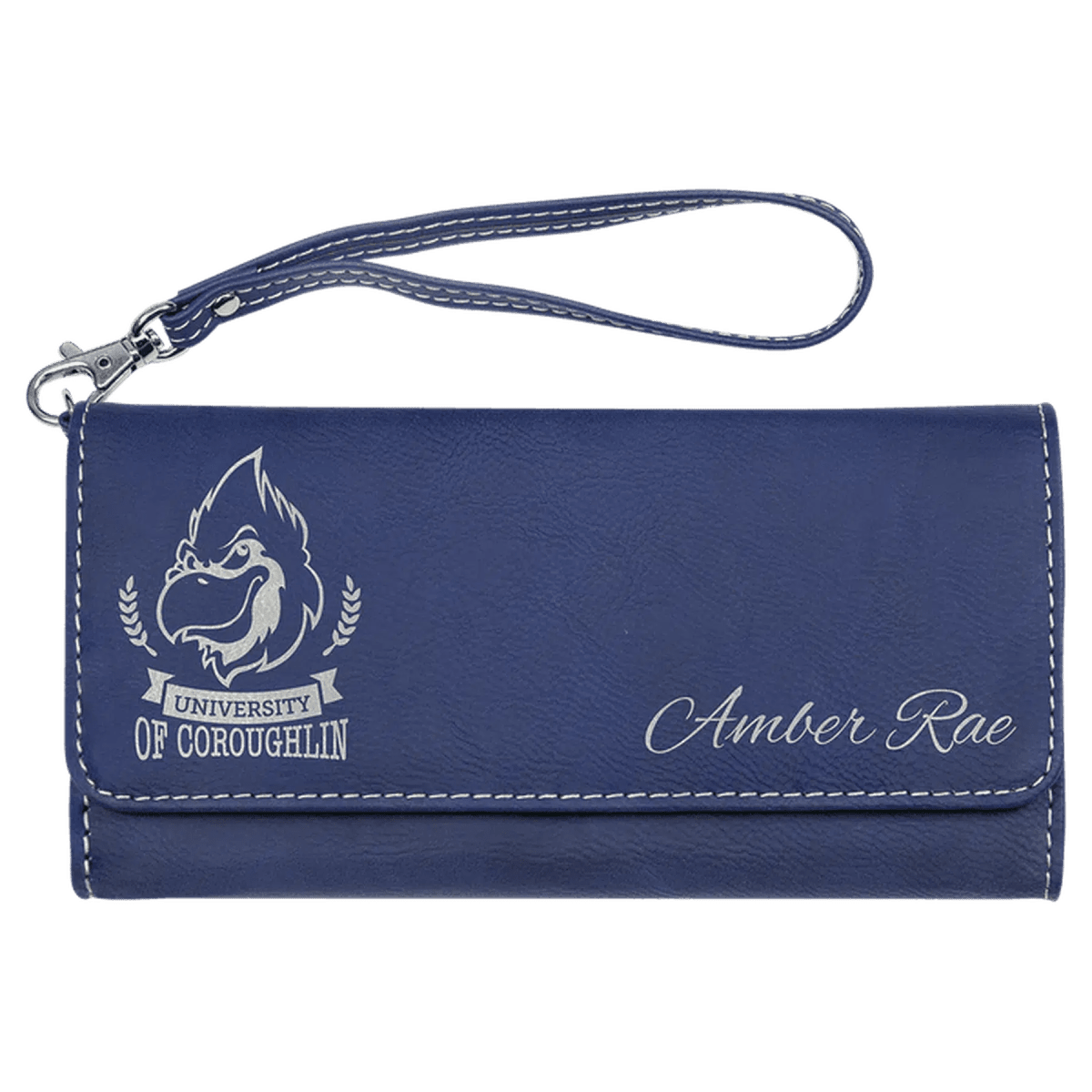 Personalized Leatherette Wallets with Wrist Strap - Blue/Silver