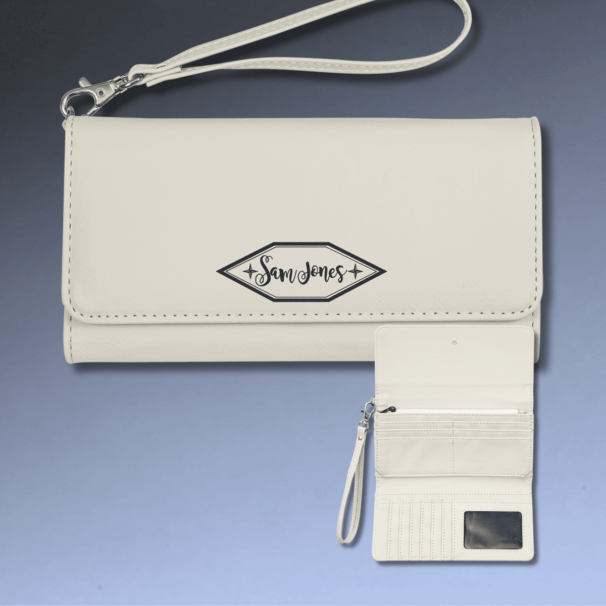 Personalized Leatherette Wallets with Wrist Strap - Teal