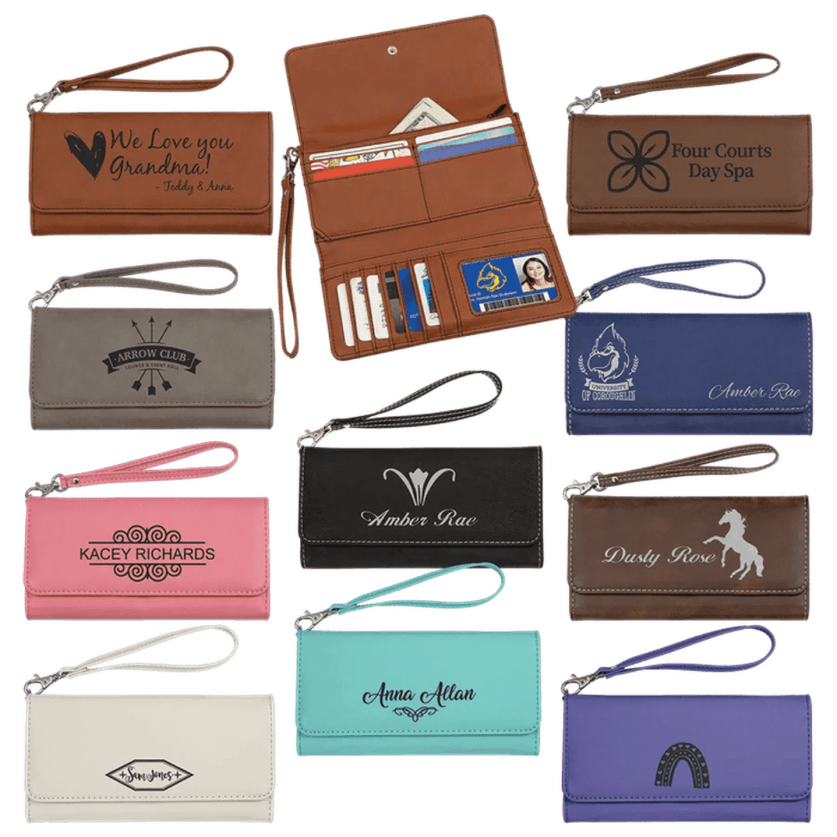 Personalized Leatherette Wallets with Wrist Strap - Teal