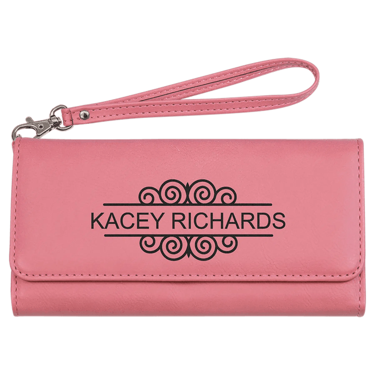 Personalized Leatherette Wallets with Wrist Strap - Pink