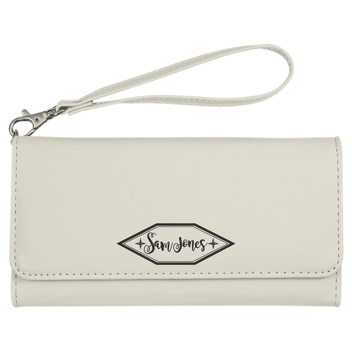 Personalized Leatherette Wallets with Wrist Strap - White