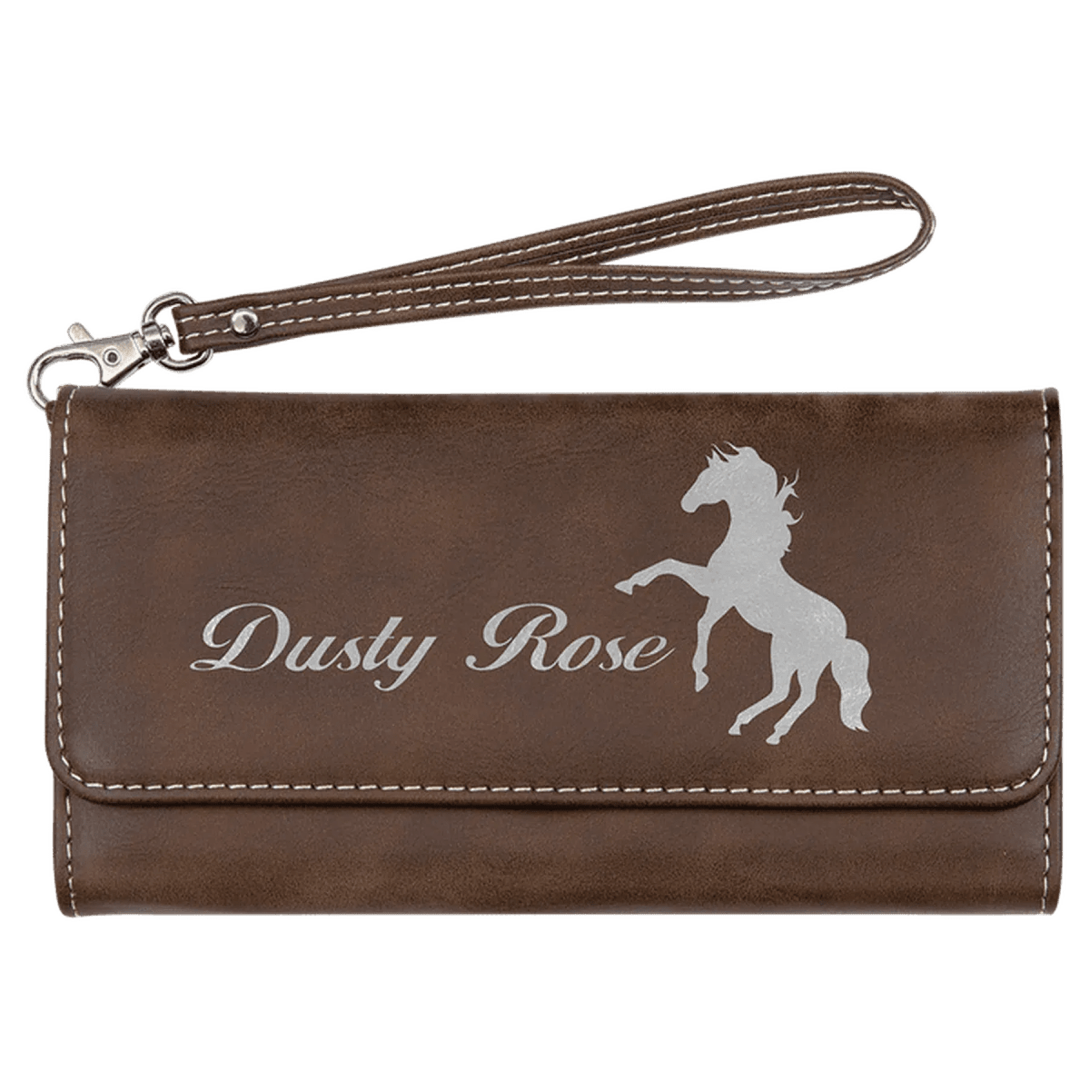 Personalized Leatherette Wallets with Wrist Strap - Rustic/Silver
