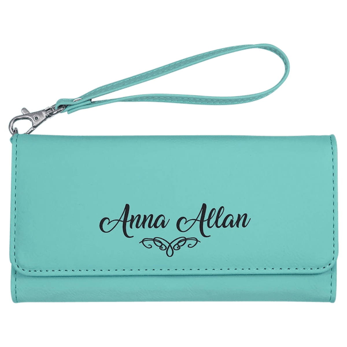 Personalized Leatherette Wallets with Wrist Strap - Teal