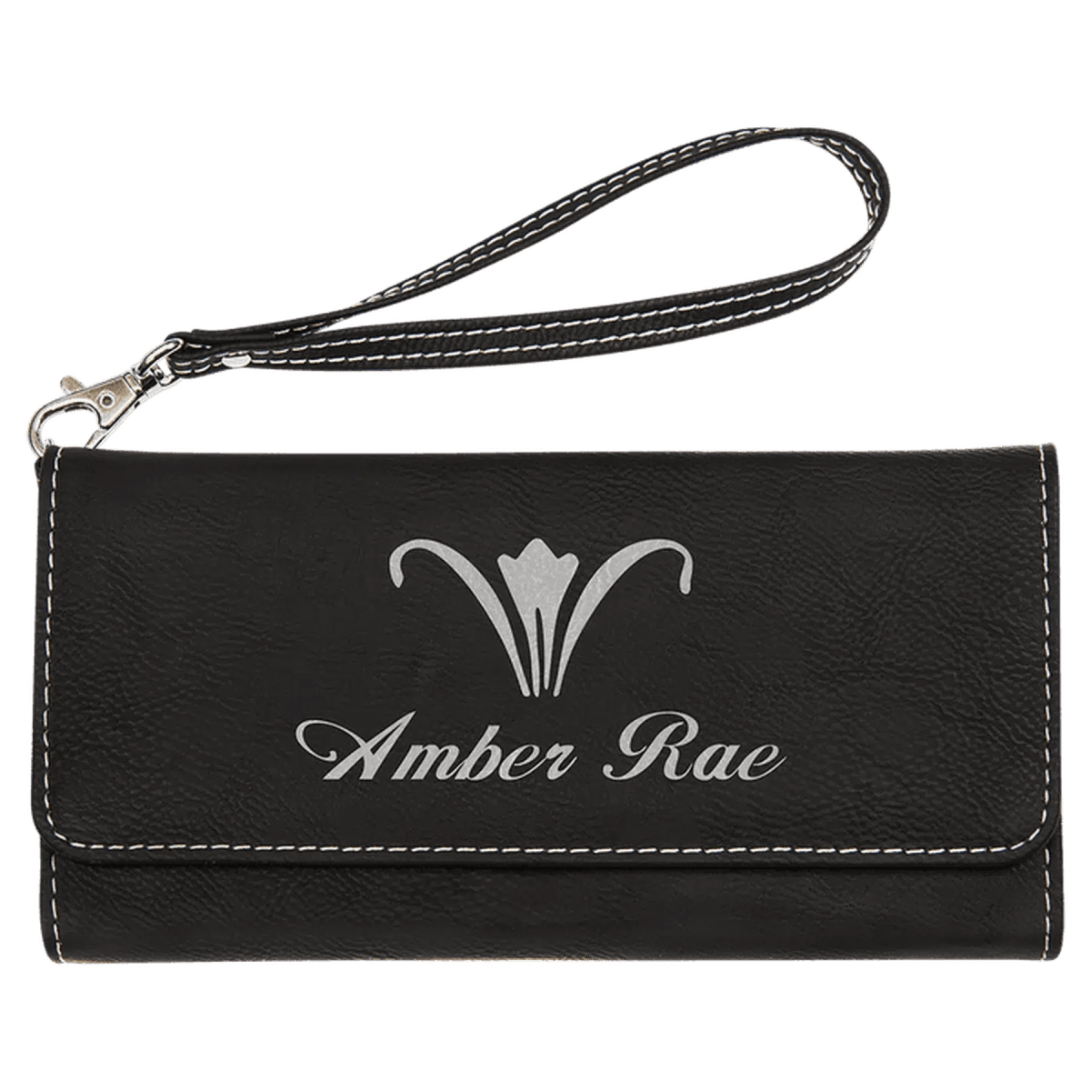 Personalized Leatherette Wallets with Wrist Strap - Black/Silver