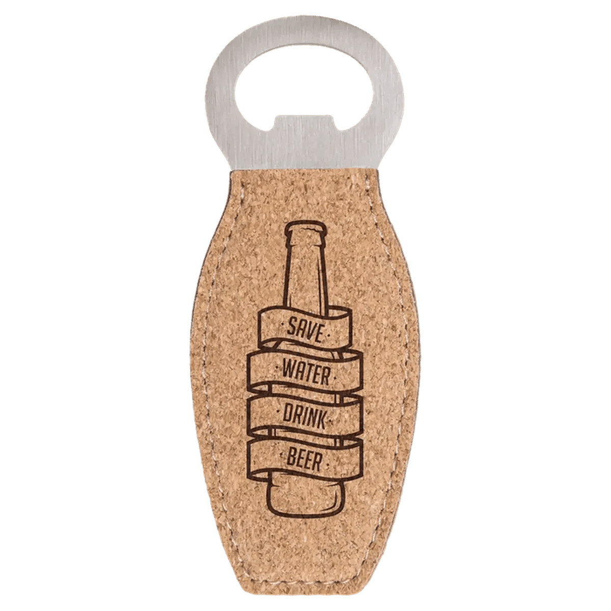 Personalized Magnetic Bottle Openers - Engraved in Leatherette or Cork - Natural Cork