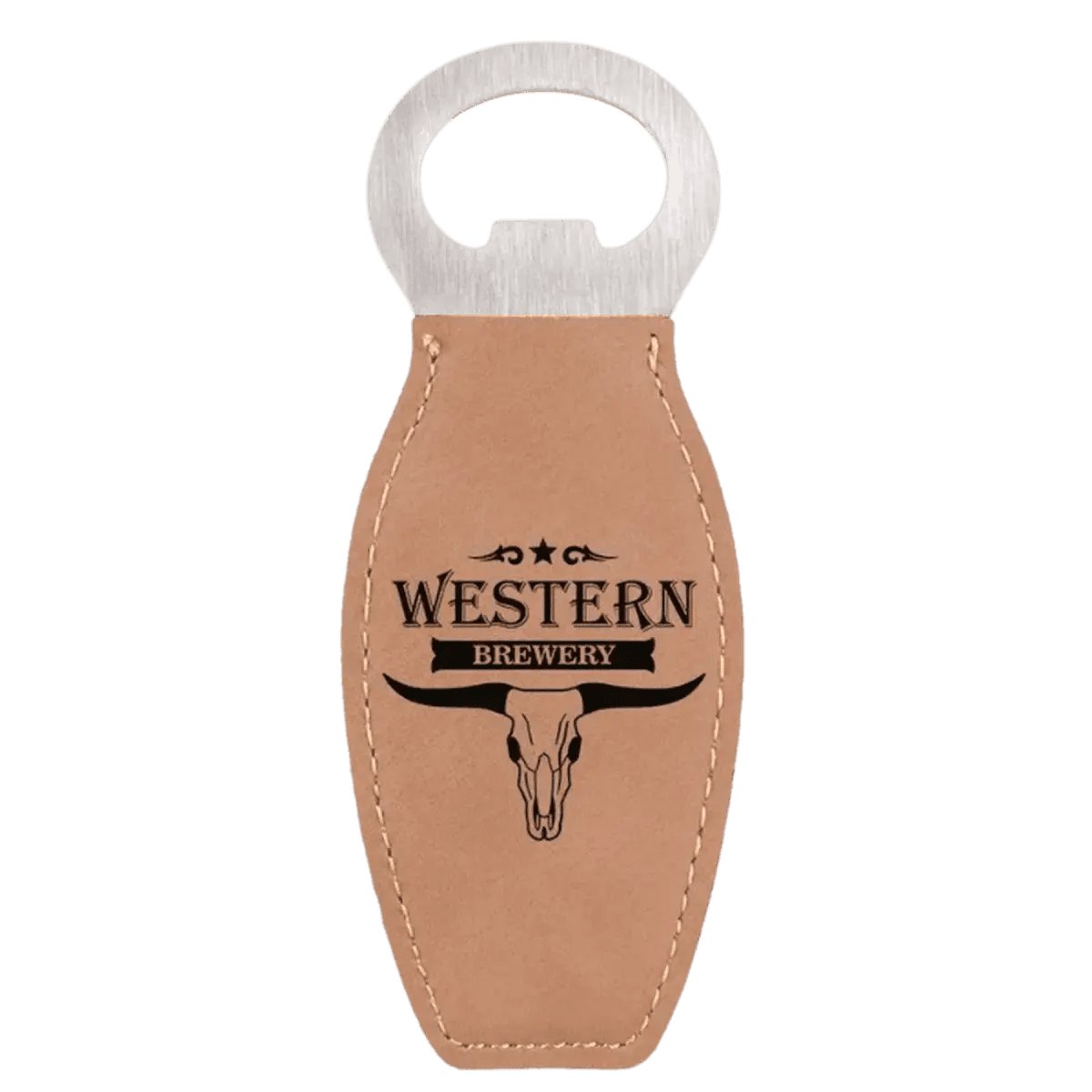 Personalized Magnetic Bottle Openers - Engraved in Leatherette or Cork - Light Brown