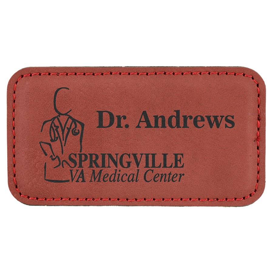 Personalized Magnetic Name Badges in Leatherette Colors Rounded Corners / 3 1/2" x 1 1/2" / Rose/Black