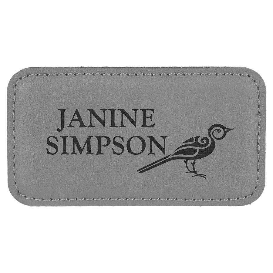 Personalized Magnetic Name Badges in Leatherette Colors Rounded Corners / 3 1/2" x 1 1/2" / Gray/Black