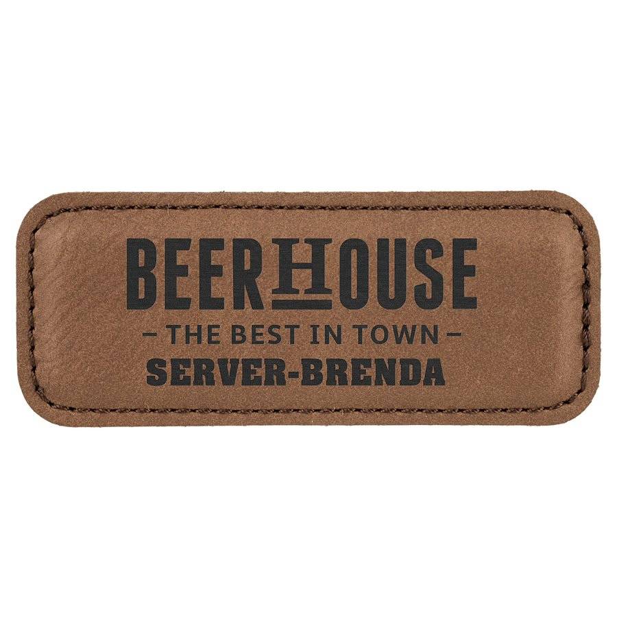 Personalized Magnetic Name Badges in Leatherette Colors Rounded Corners / 3" x 1" / Dark Brown/Black