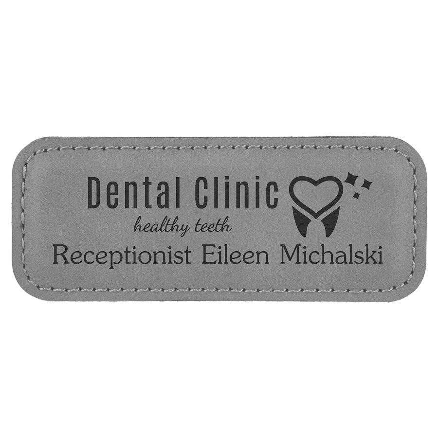 Personalized Magnetic Name Badges in Leatherette Colors Rounded Corners / 3" x 1" / Gray/Black