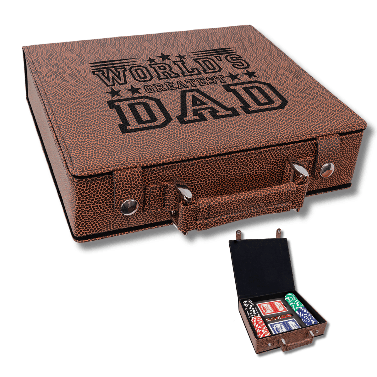 Personalized Poker Set in Leatherette Carry Case - 100 chips, 2 Card Decks - Football