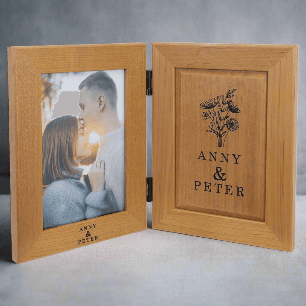 Personalized Red Alder Dual Picture Frame with Custom Engraving Dual Frame with Engraving / 4" x 6"