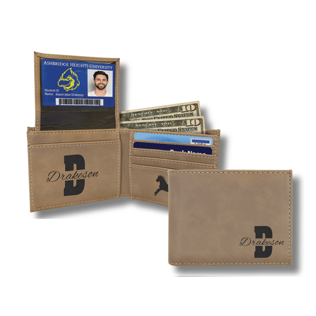 Personalized RFID Bifold Wallet with Flip ID - Rustic/Gold