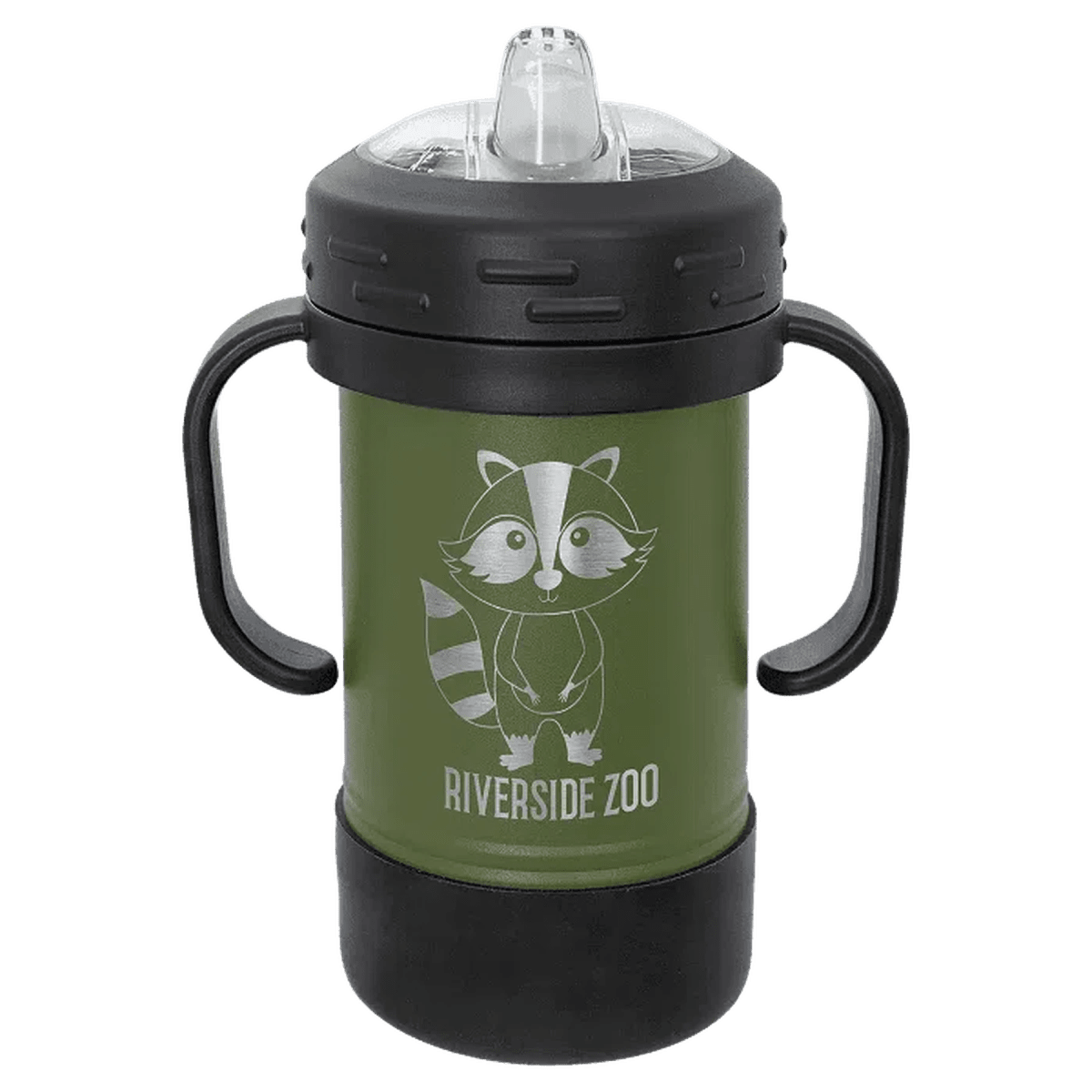 Personalized Sippy Cup - 10 oz. Custom Engraved and Spill Proof - Olive Green