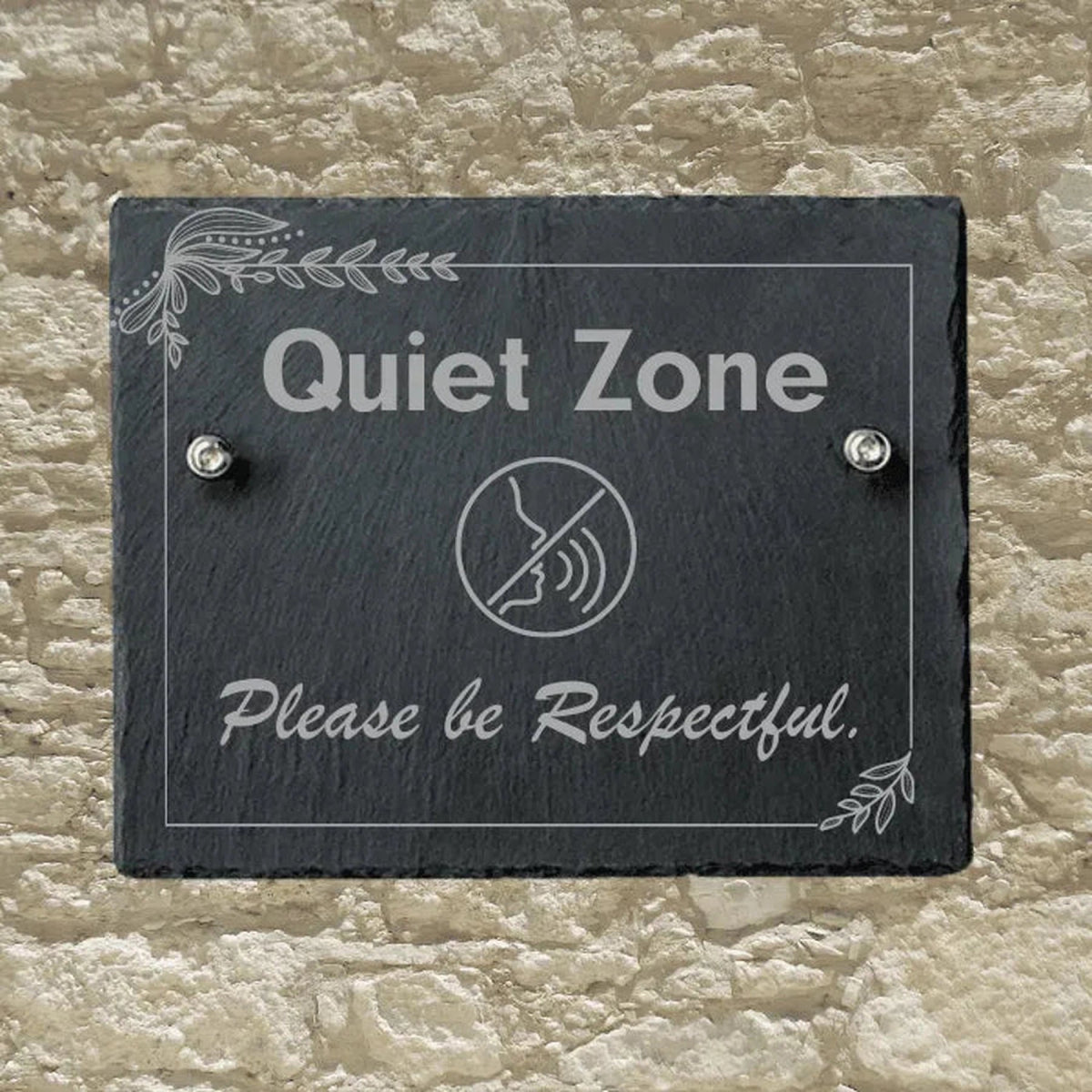 Personalized Slate Informational Signs with Bolts Quiet Zone / 8" x 10"