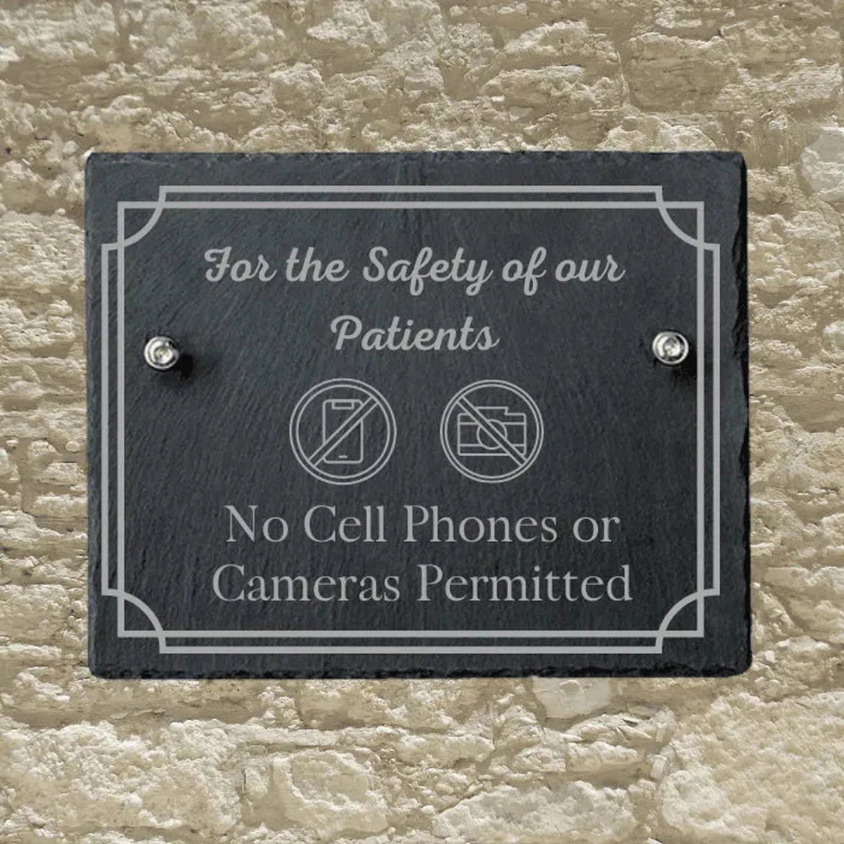 Personalized Slate Informational Signs with Bolts No Cell Phones / 8" x 10"