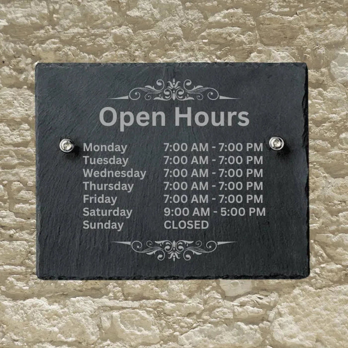 Personalized Slate Informational Signs with Bolts Store Hours / 8" x 10"