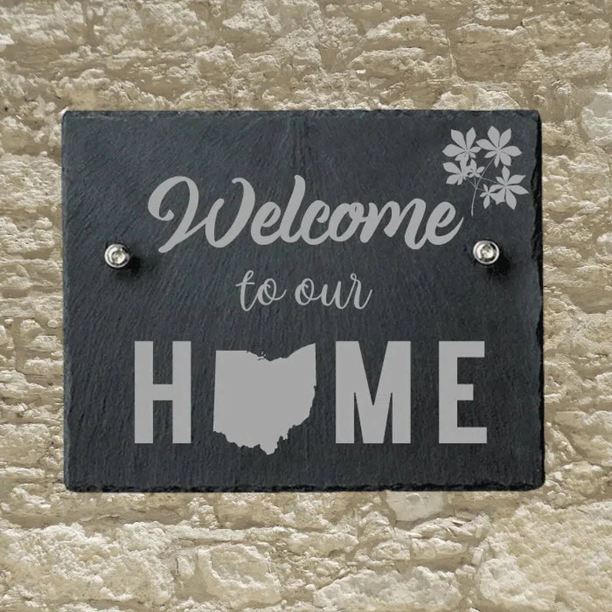 Personalized Slate Informational Signs with Bolts Welcome Home - Ohio/State / 8" x 10"