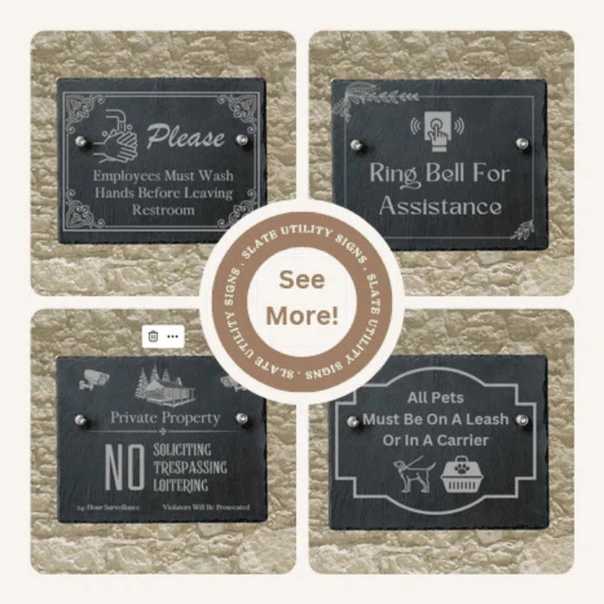 Personalized Slate Informational Signs with Bolts Wash Hands / 8" x 10"