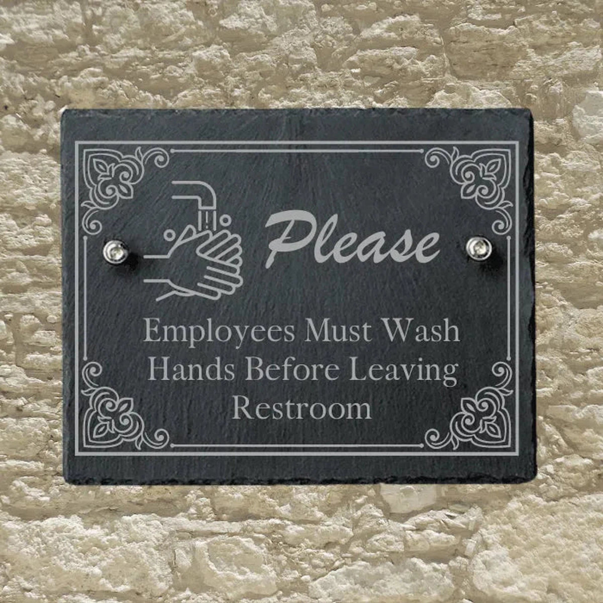 Personalized Slate Informational Signs with Bolts Wash Hands / 8" x 10"